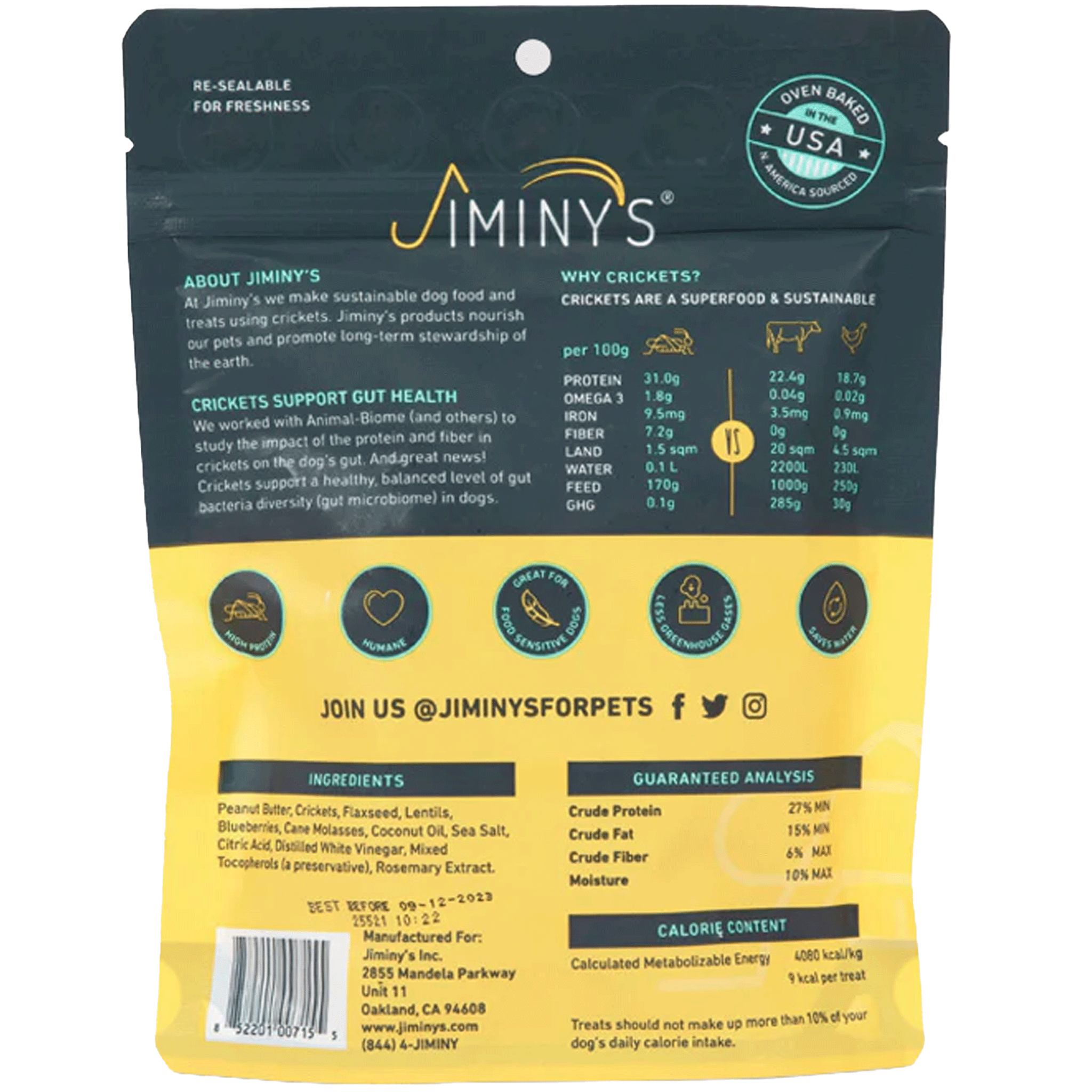 Jiminy's Peanut Butter & Banana Cricket Protein Dog Treats - High Protein, All-Natural Dog Snacks for Training, Rewards & Digestive Health