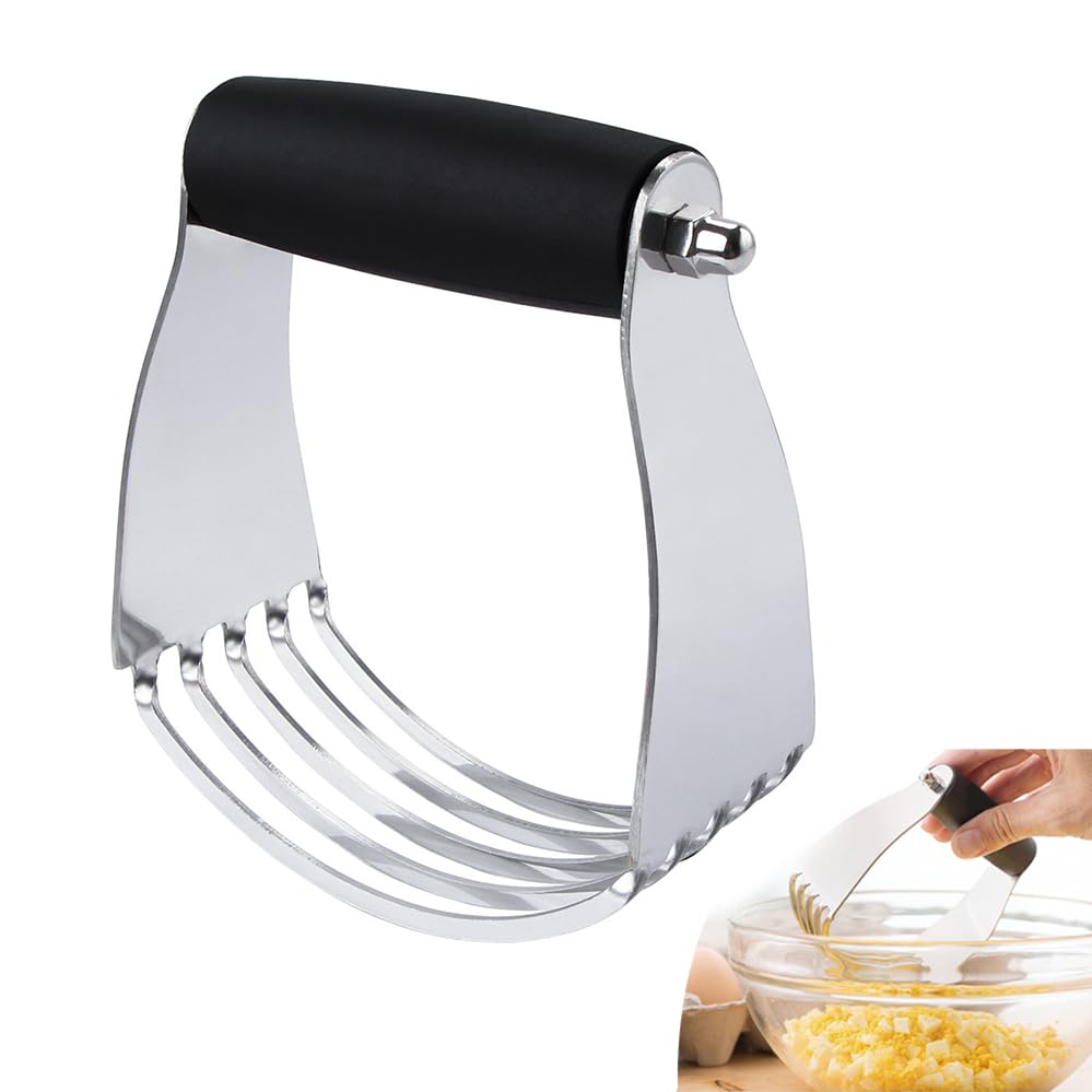 Professional Stainless Steel Dough Blender - Heavy Duty Pastry Cutter with 5 Blades for Baking Pies, Cookies & Pastries (Black) - Perfect for Home Bakers & Professional Chefs