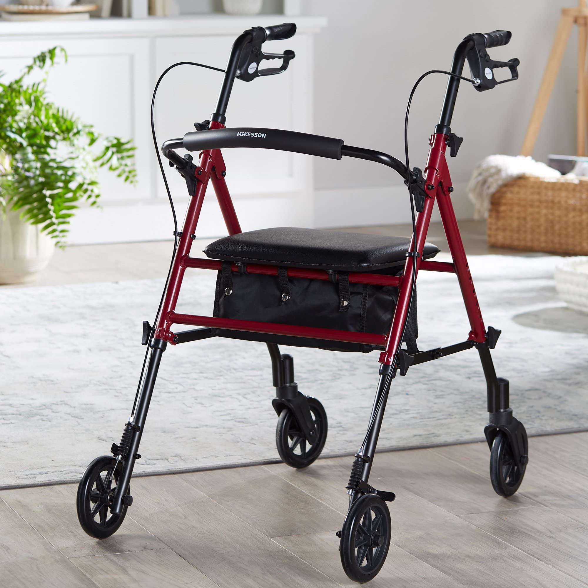 McKesson Lightweight Rollator Walker with Wheels, Seat & Storage Bag - Adjustable Height for Seniors & Adults - Foldable Mobility Aid for Indoor & Outdoor Use