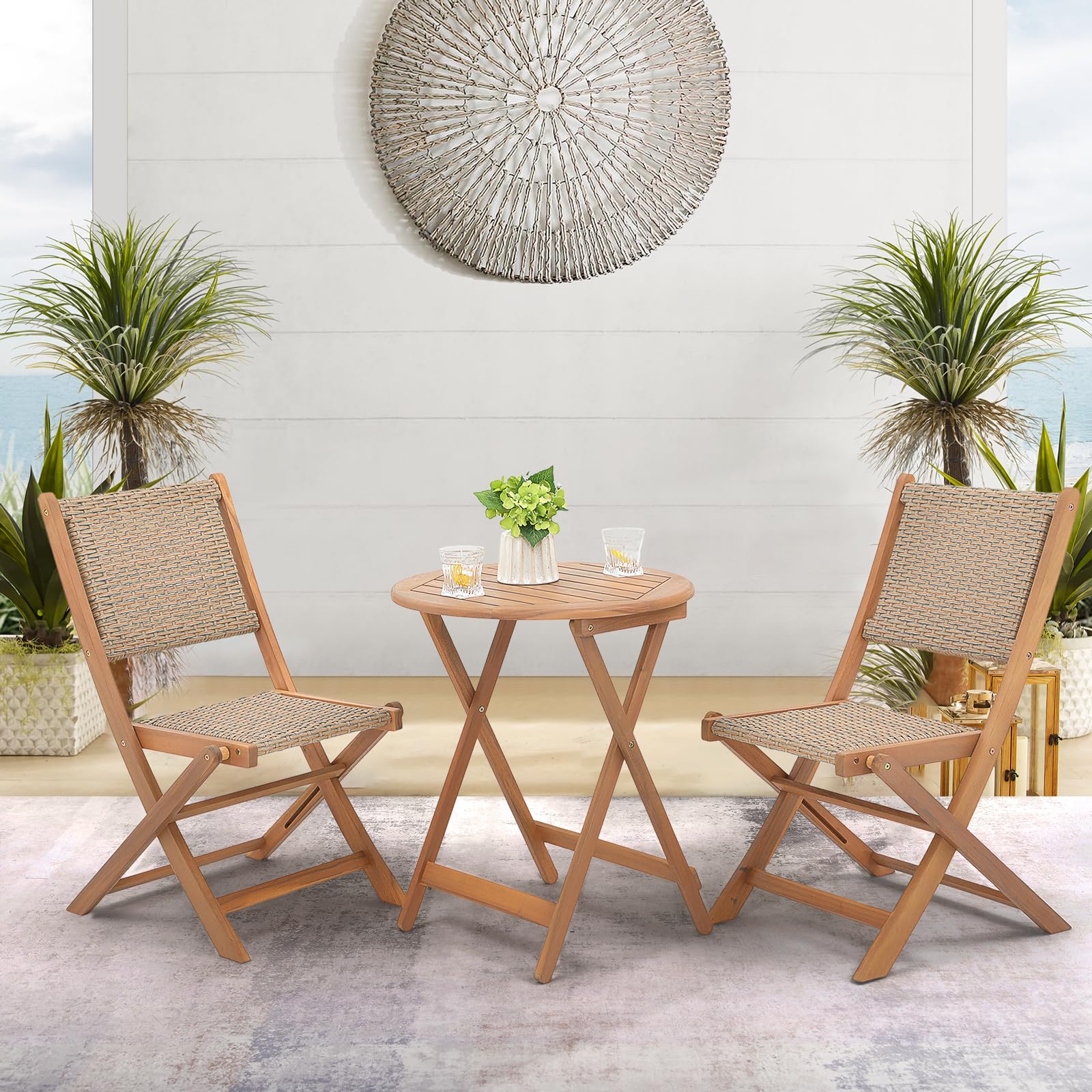 SUNSITT Acacia Wood Patio Set - Folding Table & Chairs for Outdoor, Garden, Balcony