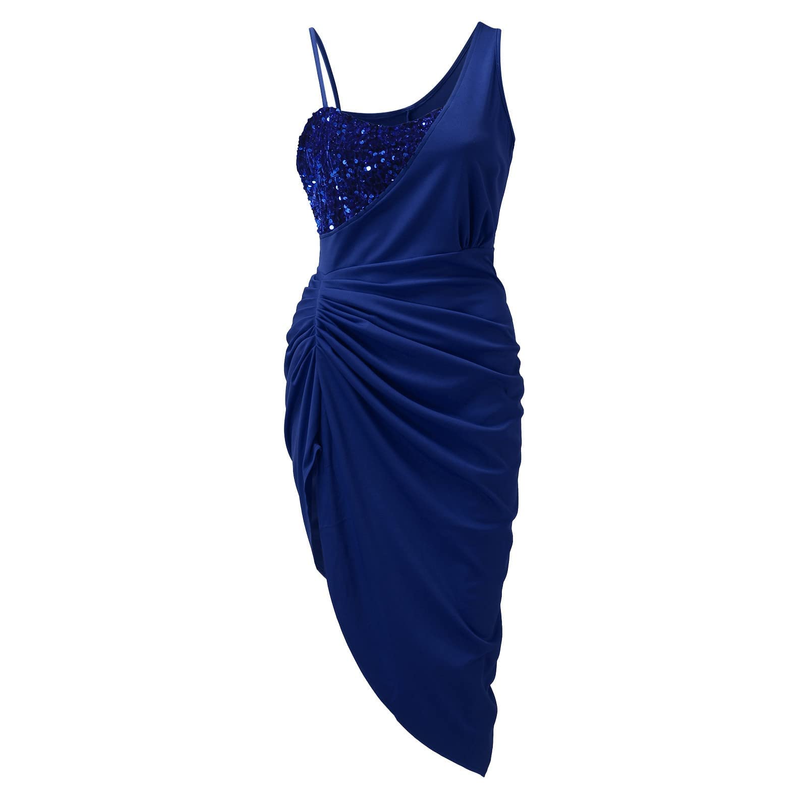 SHOPESSA Women's One Shoulder Ruched Midi Dress - Elegant Semi Formal Wedding Guest Dress with Thigh Slit & Push Up Design | Perfect for Cocktail Parties, Date Nights & Special Occasions