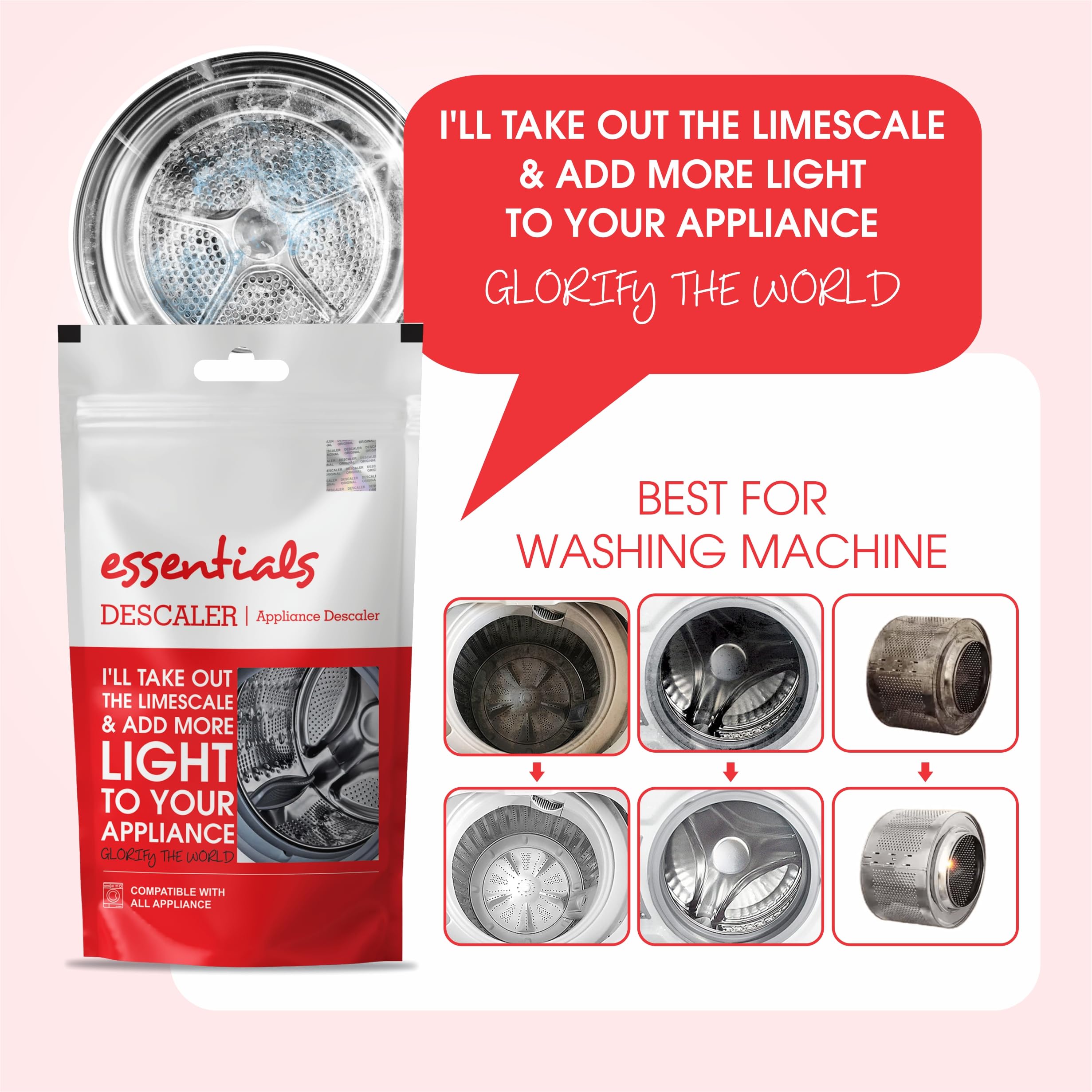 Washing Machine Cleaner & Descaler Powder - Front Load & Top Load Washer Detergent, Deep Cleaning & Descaling Formula (5-Pack) - Removes Odor, Mold & Residue for Fresh Laundry