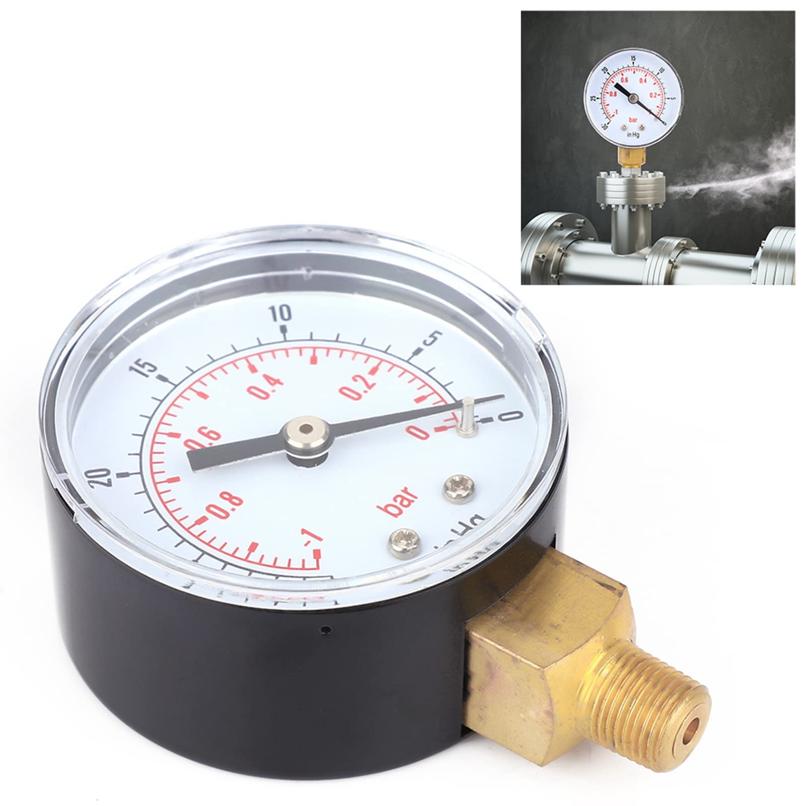 Fafeicy 50mm Vacuum Gauge -1-0Bar/-30-0inHg, 1/8