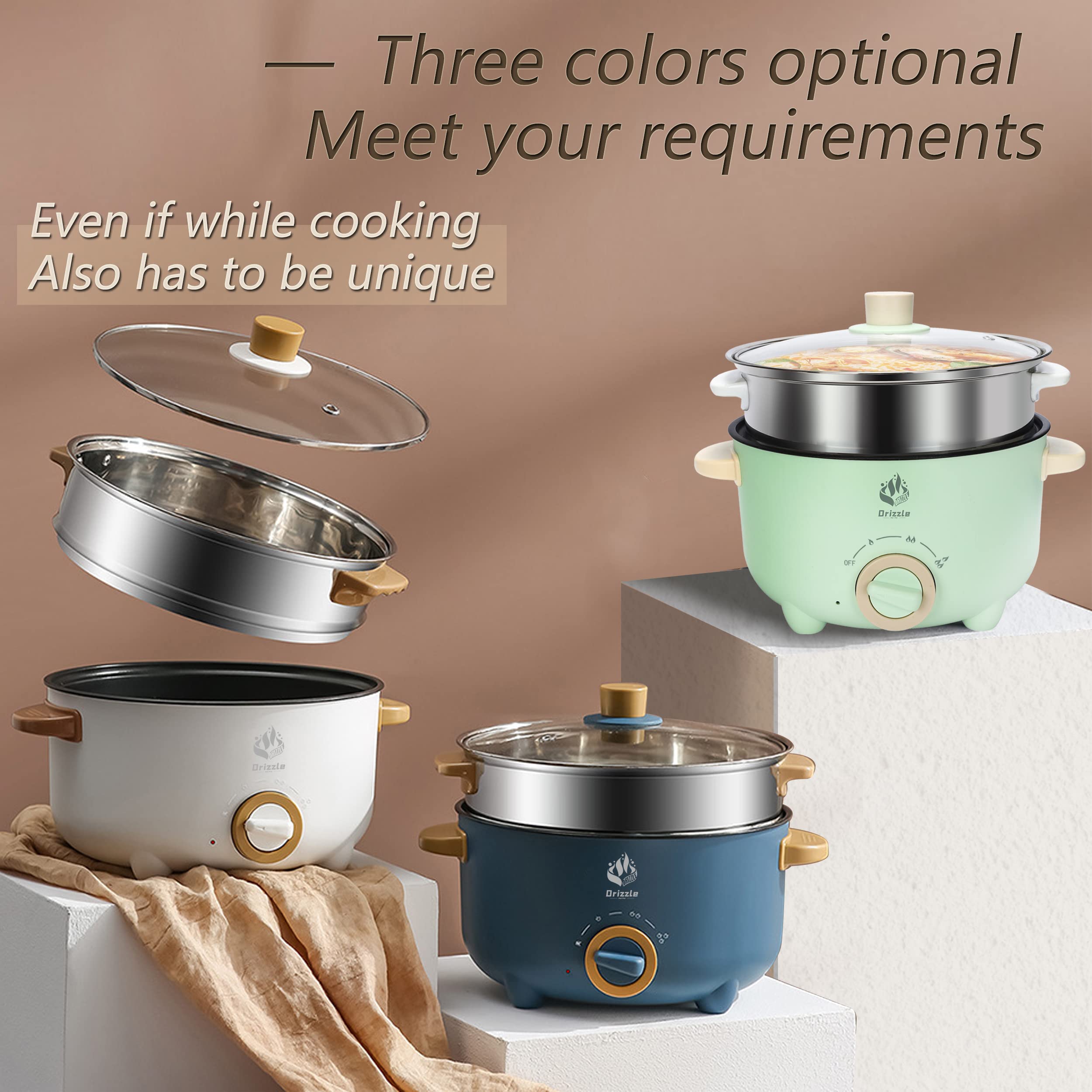 3L Multifunctional Hot Pot Cooker - Non-Stick Electric Skillet with Steamer, 110V for Shabu Shabu, Ramen, Steak & Stir Fry - Perfect for Home, Office, Dorm & Party Cooking - White