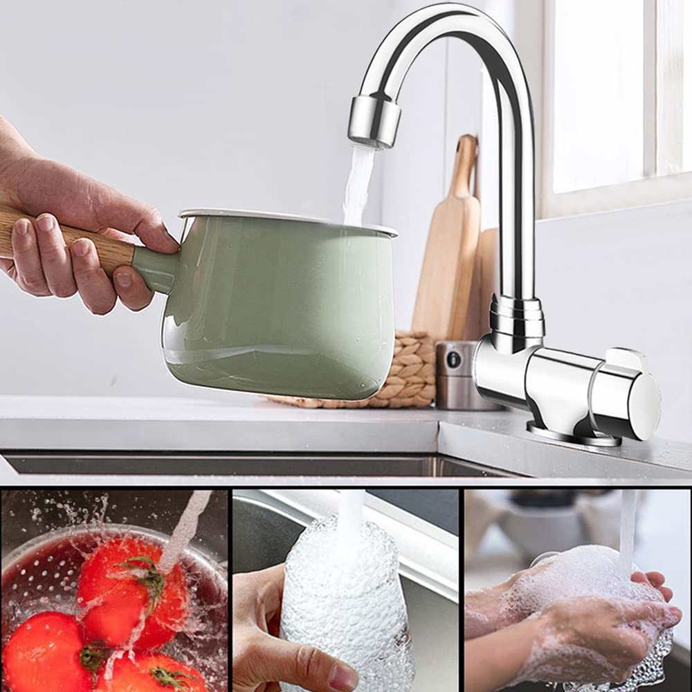 360° Rotating Foldable Kitchen Faucet - Single Handle Hot & Cold Water Mixer Tap with Copper Construction for RV, Boat & Tiny Homes | Perfect for Small Spaces & Mobile Living