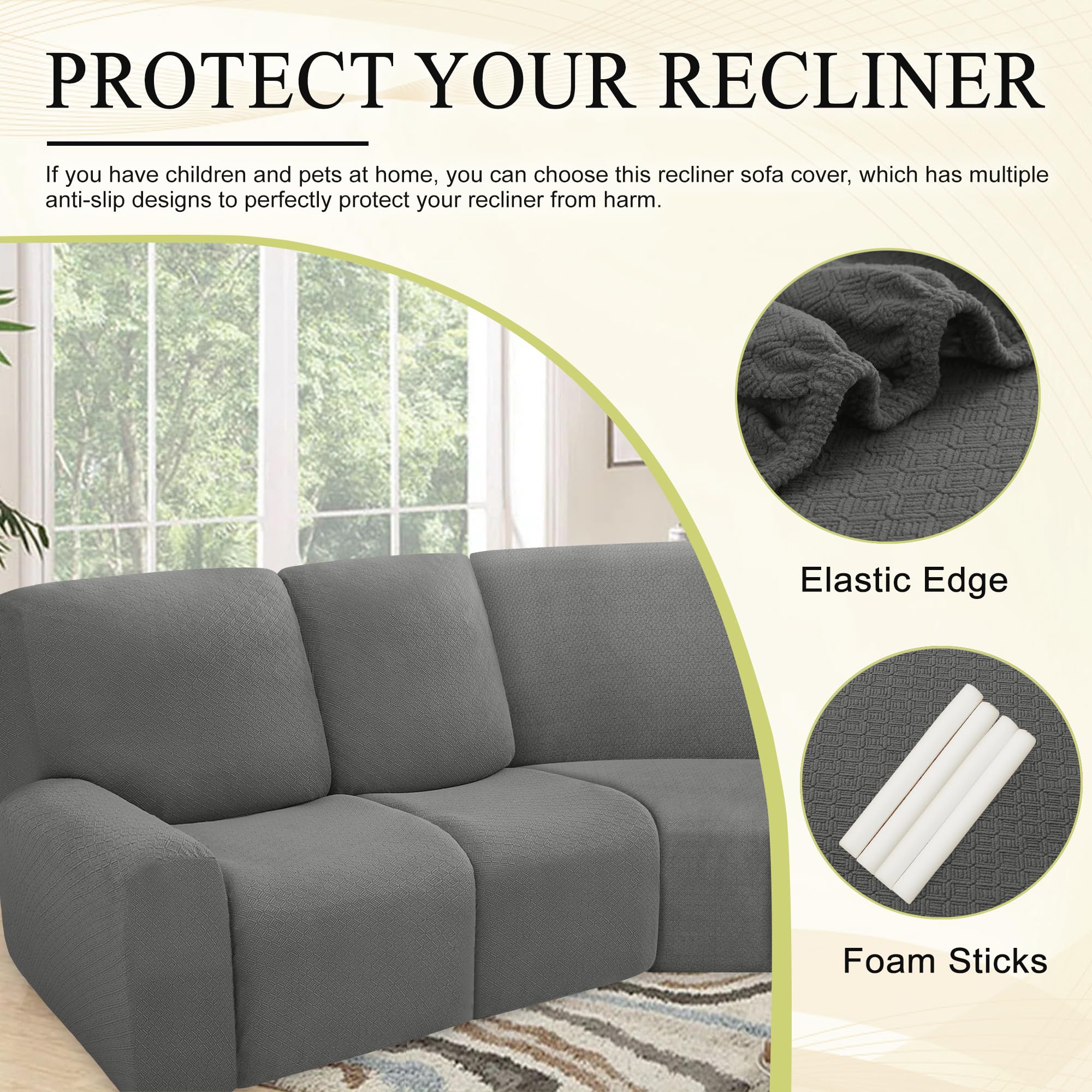 100% Waterproof Reclining Sectional Couch Cover - 5-Piece L-Shaped Stretch Fleece Sofa Slipcover - Washable, Non-Slip Corner Protector for Recliners (5-Seat, Gray) - Perfect for Pets, Kids & Spill Protection in Living Rooms
