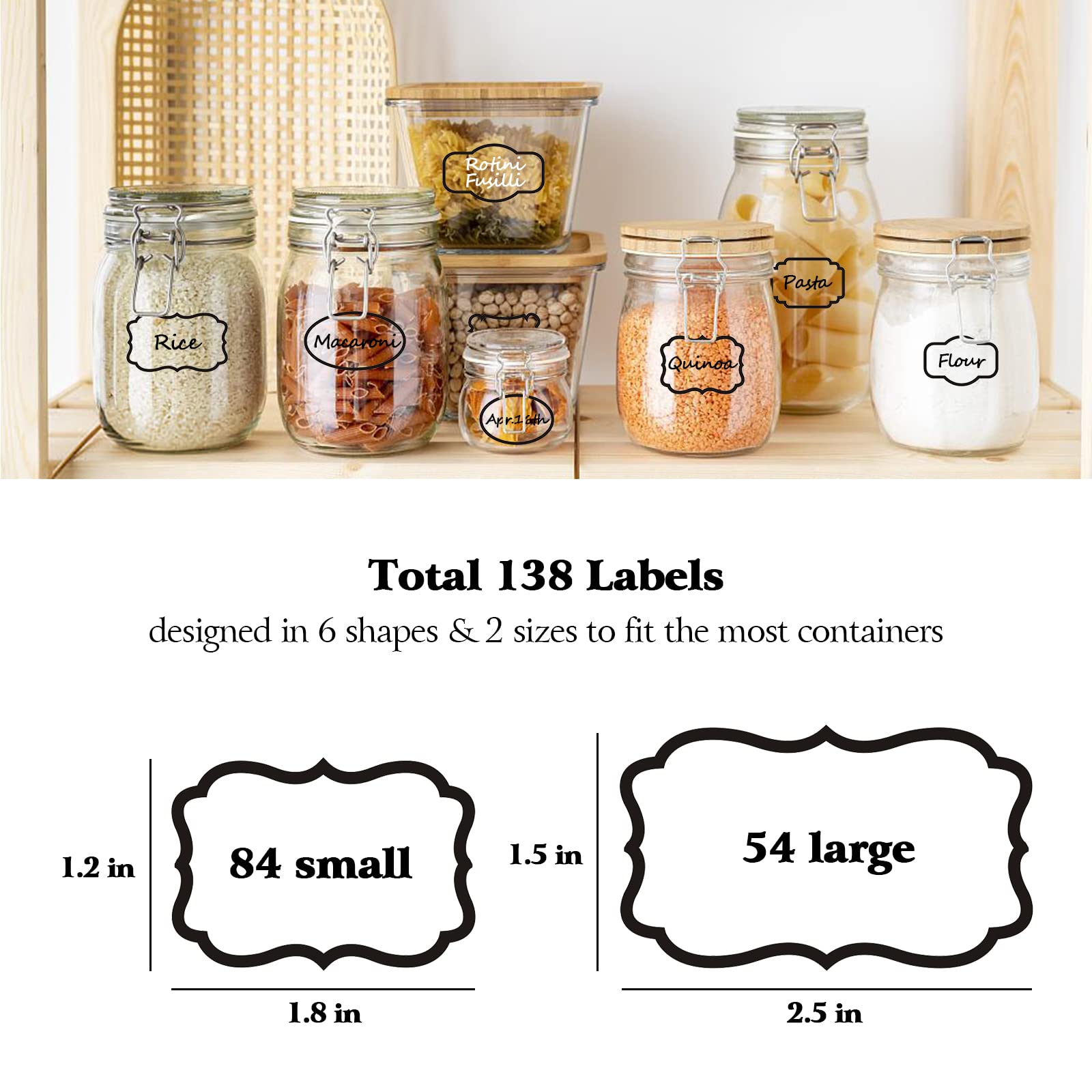 138 Clear Waterproof Removable Write-on Sticker Labels with Black Border for Kitchen Pantry Organization - Spice Jars, Condiment Containers, Flour & Sugar Canisters - Includes 2 Free Markers (Perfect for Home Kitchen Storage & Meal Prep)