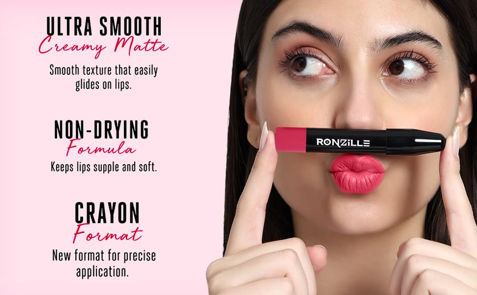 Ronzille Long Stay Matte Lip Crayon - Deep Carmine Red | 12-Hour Waterproof Lipstick | Vegan & Cruelty-Free | Perfect for Date Night, Parties & Everyday Wear