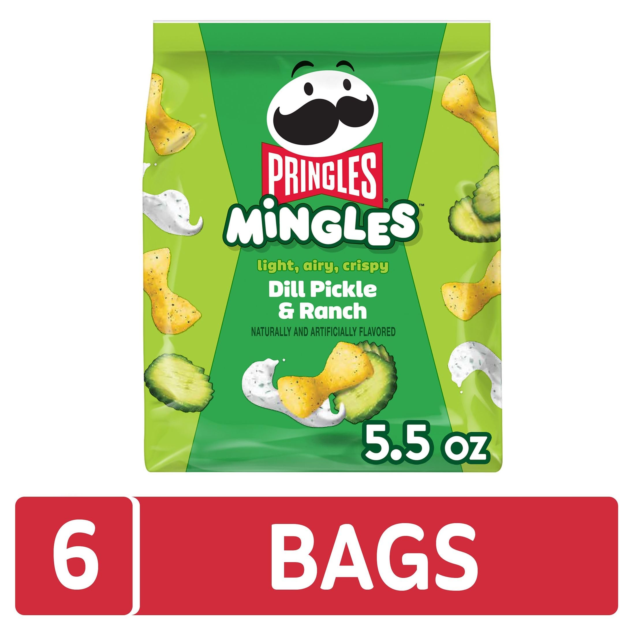 Pringles Mingles Puffed Snacks - Dill Pickle & Ranch Flavor - 6 Pack of Crunchy Salty Snacks for Parties, Road Trips & Movie Nights