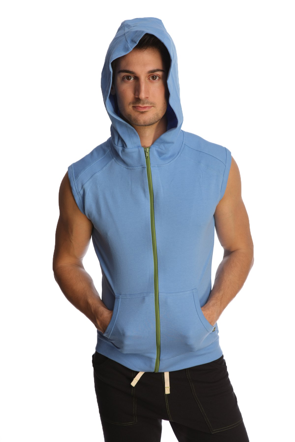 4th Men's Sleeveless Hoodie - Modal French Terry Workout & Yoga Top - Made in USA - Stretch Fit European Style - Perfect for Gym, Yoga & Beach Resorts
