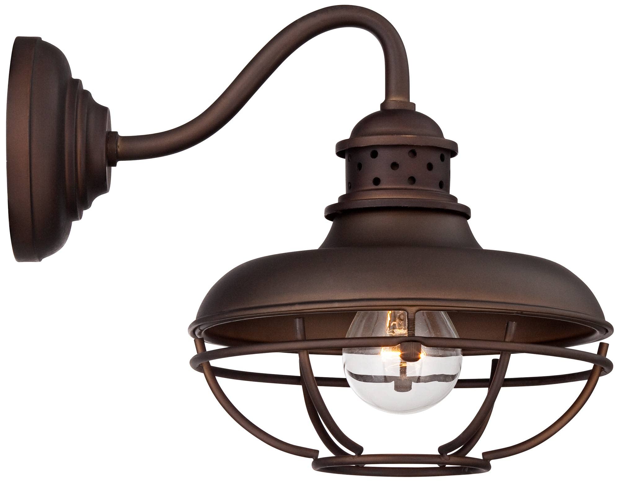 Franklin Iron Works Rustic Farmhouse Outdoor Barn Lights - Set of 2, Oil Rubbed Bronze Gooseneck Wall Sconces, 9