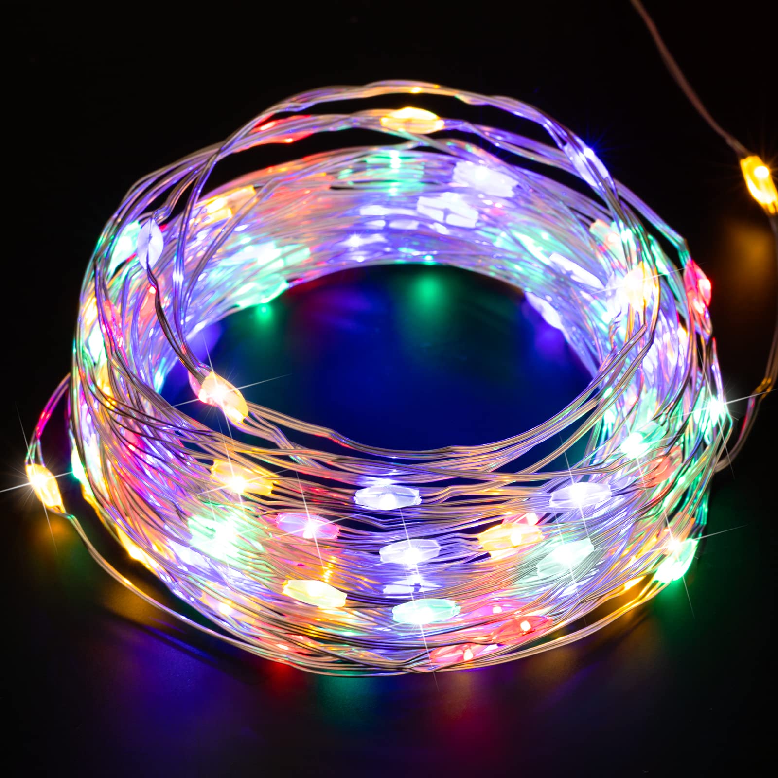 40ft 120 LED Multicolor Waterproof Fairy String Lights - Silver Wire Plug-in Starry Firefly Lights for Christmas, Wedding, Bedroom Decor | Indoor/Outdoor Party, DIY Crafts & Home Decoration