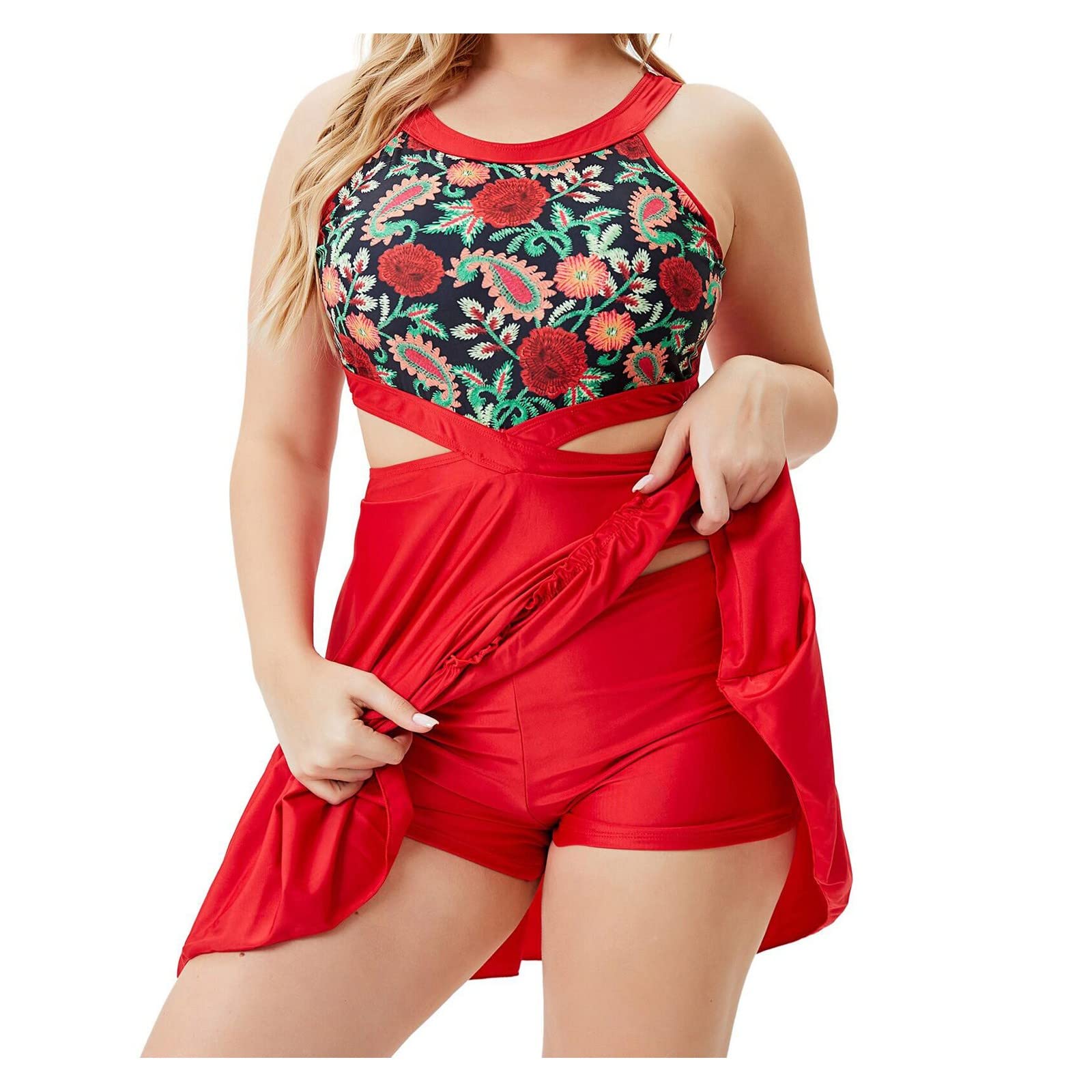 Women's Sleeveless Ethnic Retro Swimsuits - Plus Size Athletic One Piece Bathing Suit for Swimming, Beach Vacation & Water Sports