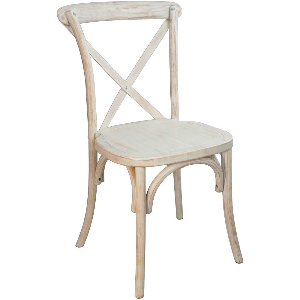 EMMA + OLIVER Lime Wash X-Back Chair - Vintage Style Wooden Dining Chair - Perfect for Farmhouse Kitchen, Dining Room & Outdoor Patio Decor