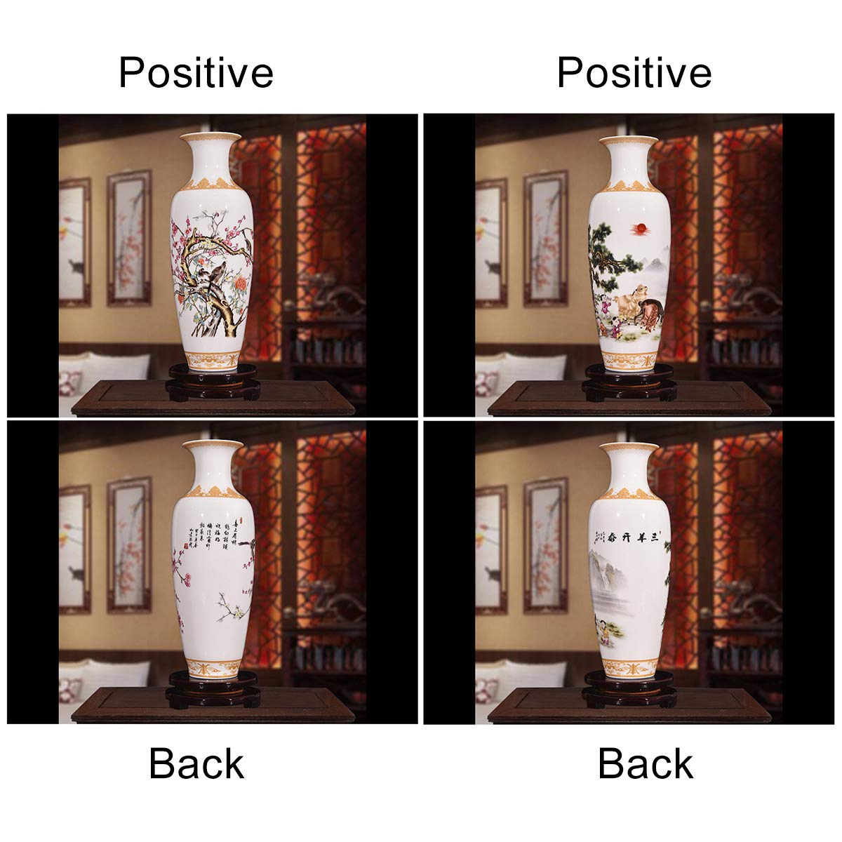 Antique White Ceramic Vase - Handcrafted Jingdezhen Porcelain with Flower & Bird Painting, Chinese Style Home Decor for Living Room, Dining Table & Wedding Centerpiece