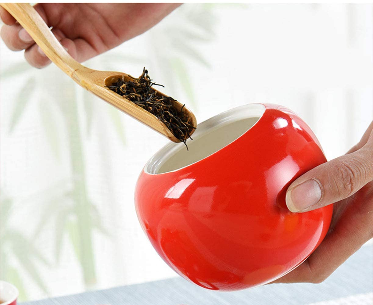 Red Ceramic Apple-Shaped Candy Dish with Lid - 350ml Food Storage Jar for Christmas Treats, Holiday Decor & Kitchen Countertop Display