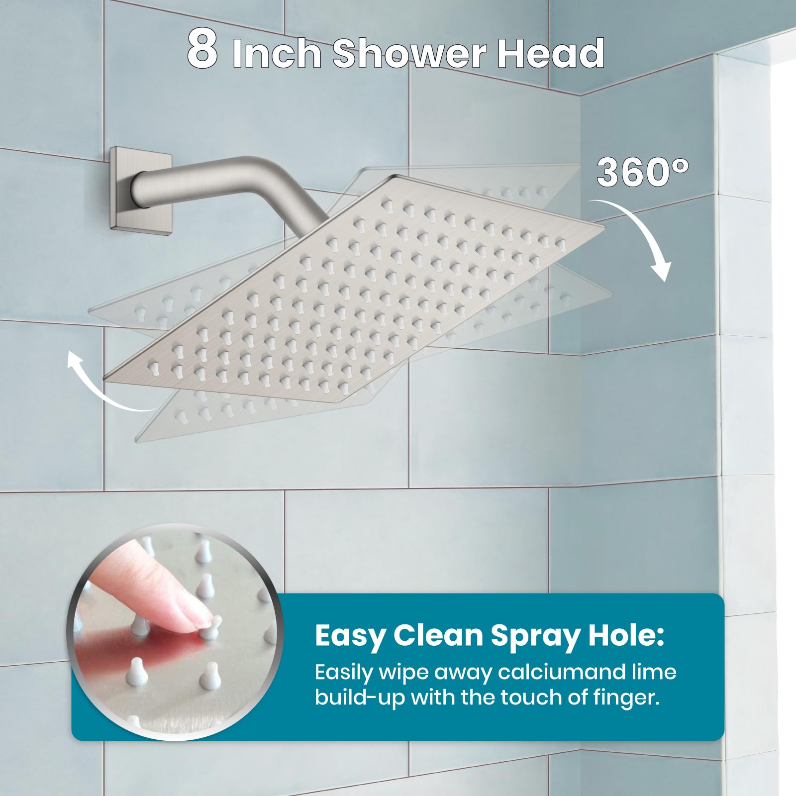 Gotonovo 3-Function Wall Mount Shower System Set with Rainfall Shower Head, Handheld Spray, and Tub Spout - 8 Inch Brushed Nickel Shower Faucet Combo with Rough-In Valve - Perfect for Bathroom Renovation and Modern Home Spa Experience
