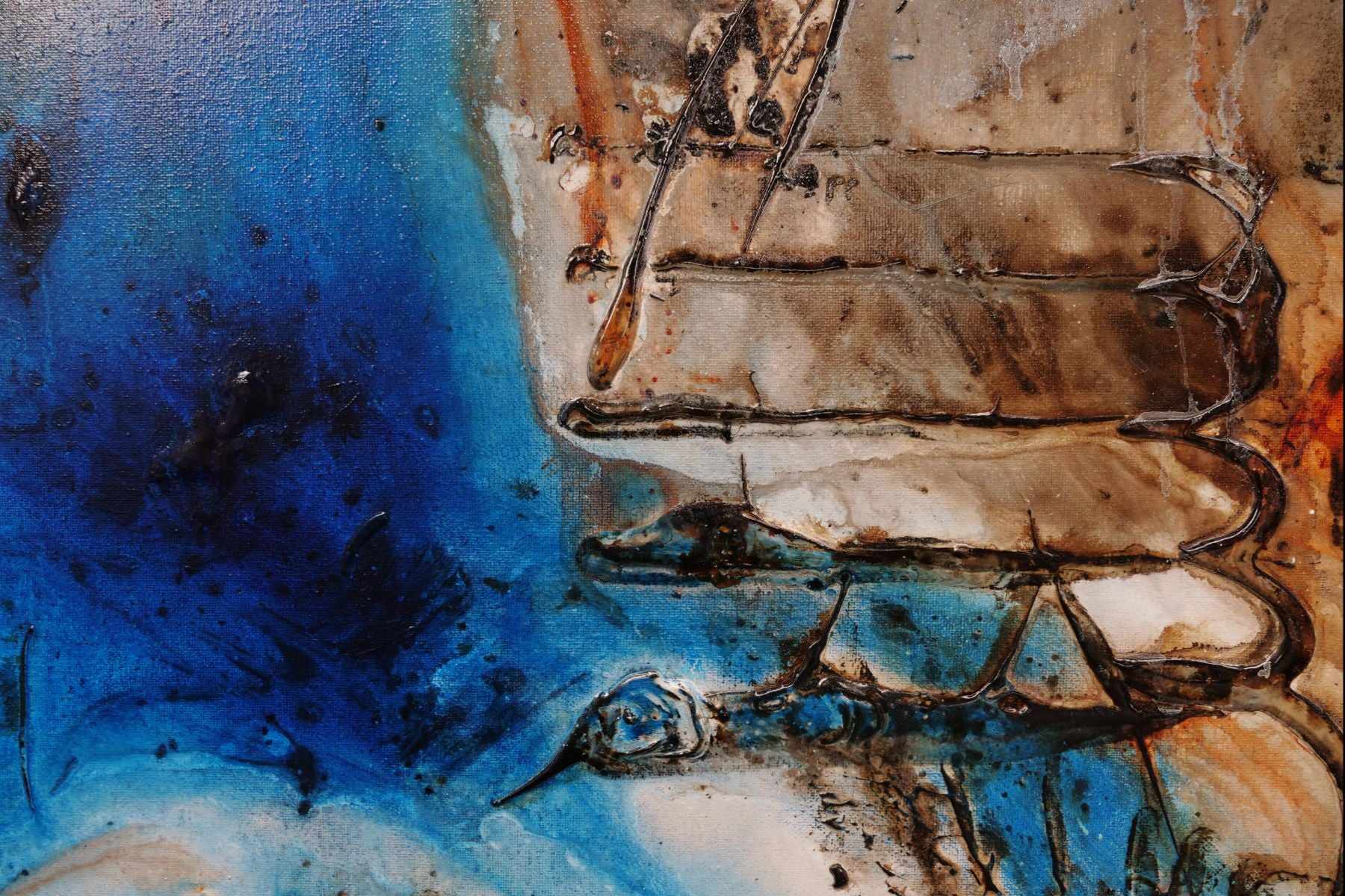 Blue Vega 160cm x 100cm Blue Rust Textured Abstract Canvas Art - Modern Wall Decor for Living Room, Bedroom & Office