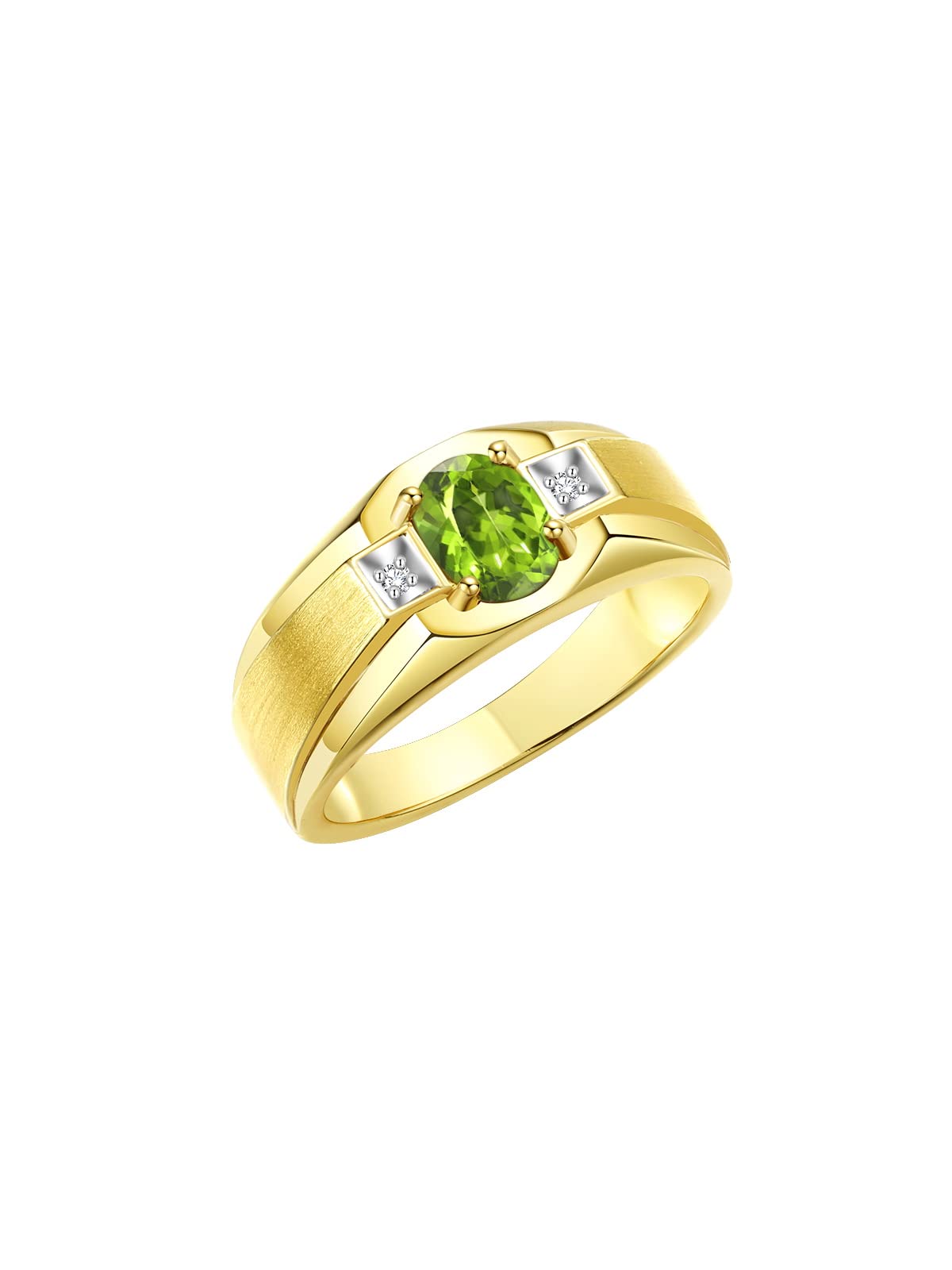 Rylos Men's Classic 7X5MM Oval Gemstone & Diamond Ring - Yellow Gold Plated Silver Birthstone Rings for Men (Sizes 8-13) | Perfect for Weddings, Anniversaries & Special Occasions