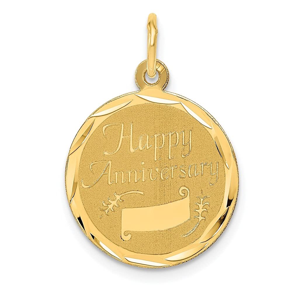 14k Yellow Gold Happy Anniversary Pendant Necklace for Women - 24mm x 16mm Elegant Fine Jewelry Gift for Wife, Girlfriend - Perfect for Anniversaries, Valentine's Day & Special Occasions