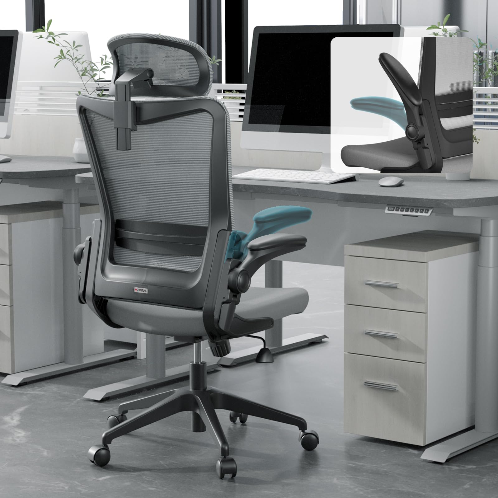 Ergonomic Mesh Office Chair with Lumbar Support & 4D Adjustable Armrests - C6 Grey Computer Desk Chair with 2D Headrest, 120° Rocking Function for Home Office, Conference Room & Workspace Comfort
