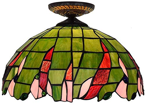 16-inch Tiffany Stained Glass Ceiling Light in Idyllic Green - Vintage Style E27 Pendant Lamp for Living Room, Bedroom, Hotel & Bar Lighting - Perfect for Dining Areas, Entryways and Cozy Home Decor