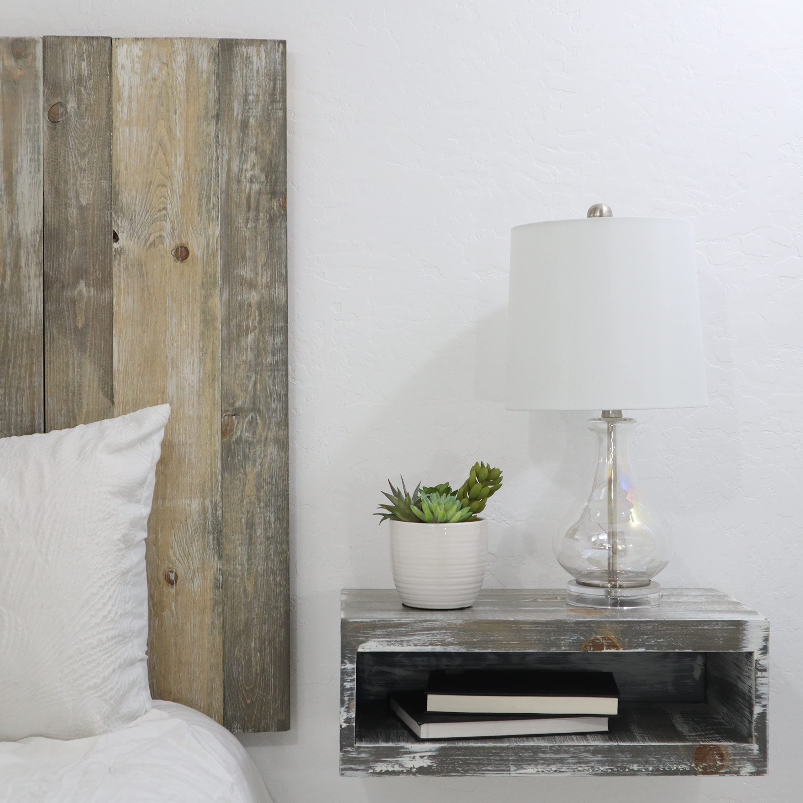 Handcrafted Graywash Stained Floating Nightstand - Real Wood Wall Mount Bedside Table with Easy Installation for Rustic Home Decor | Perfect for Small Bedrooms, Apartments & Modern Farmhouse Style