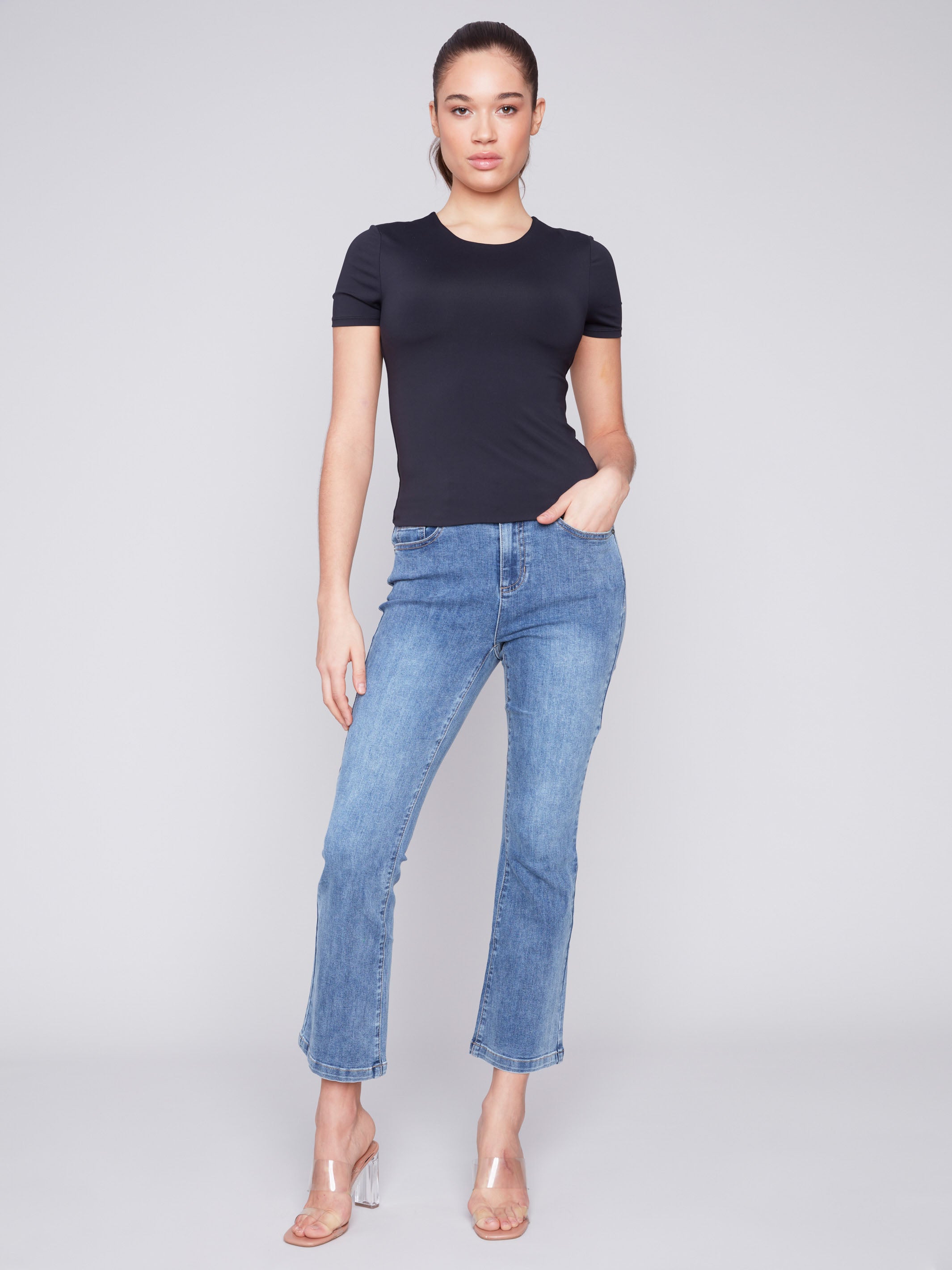 Bootcut Stretch Denim Pants for Women - Medium Blue Wash Comfortable Jeans - Perfect for Casual Wear, Office & Weekend Outings