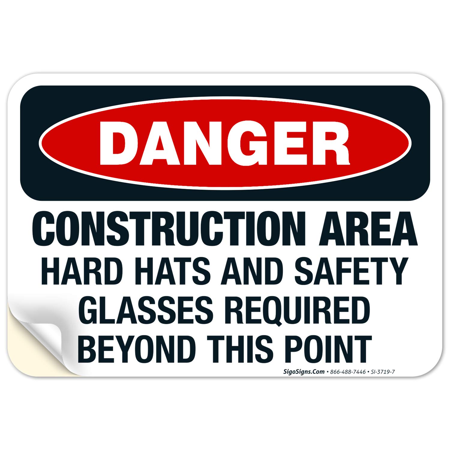 OSHA Compliant Construction Safety Sign - 10x7 Inch Vinyl Decal Sticker for Hard Hats & Safety Glasses Required Area | Weatherproof, UV Resistant, Durable (Made in USA) | Perfect for Job Sites, Warehouses & Industrial Zones