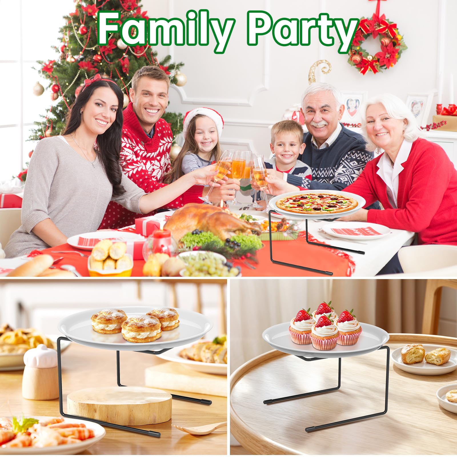 4-Piece Black Metal Pizza Table Stands - Pizza Rack Stand for Restaurants & Serving - Pizza Holder, Pan Riser, Food Platter Tray & Display Rack - Perfect for Pizza Parties, Buffets & Catering Events
