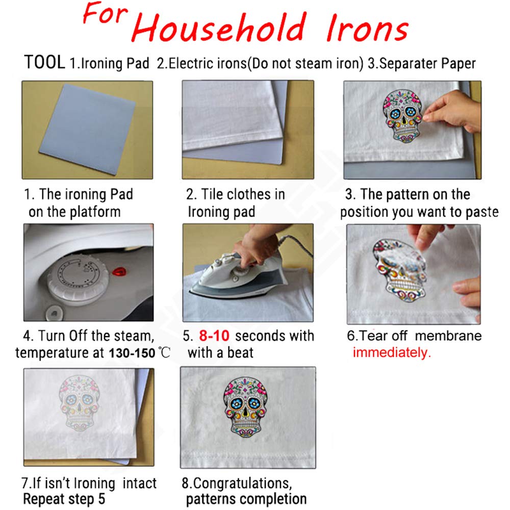 Halloween Iron on Patch - Day of The Dead Skull Applique for DIY T-Shirt & Denim Jacket - Heat Transfer Decal for Costume & Clothing Decoration - Perfect for Halloween Parties, Cosplay & DIY Projects