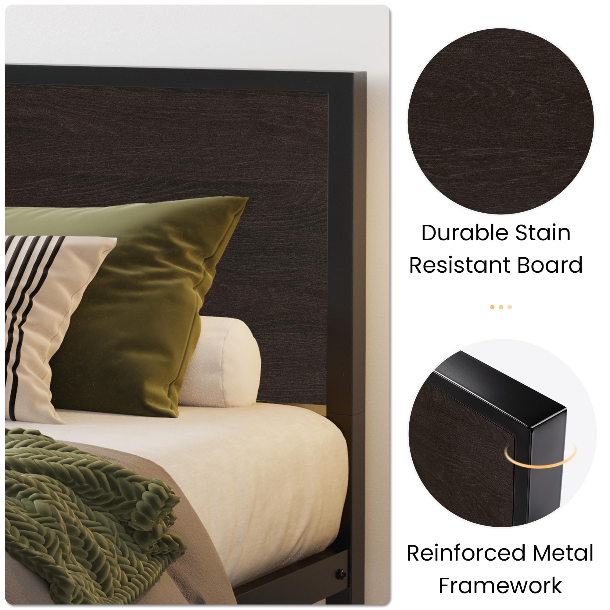 SHA CERLIN Full Bed Frame with Headboard - Heavy Duty Metal Platform Base with Under-Bed Storage, No Box Spring Needed - Easy Assembly, Black Oak Finish - Perfect for Small Bedrooms, Guest Rooms & Dormitories
