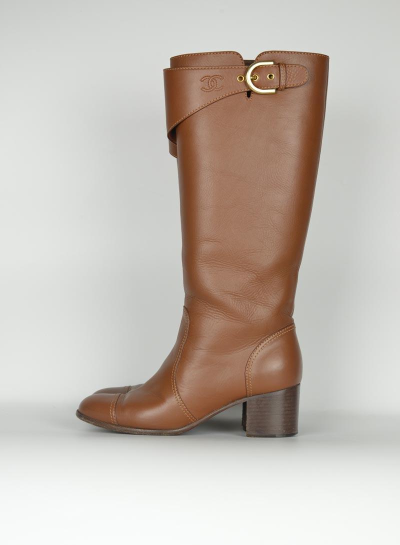 Chanel Cognac Leather Boots Size 36 - Luxury Women's Fashion Boots for Fall & Winter Outfits