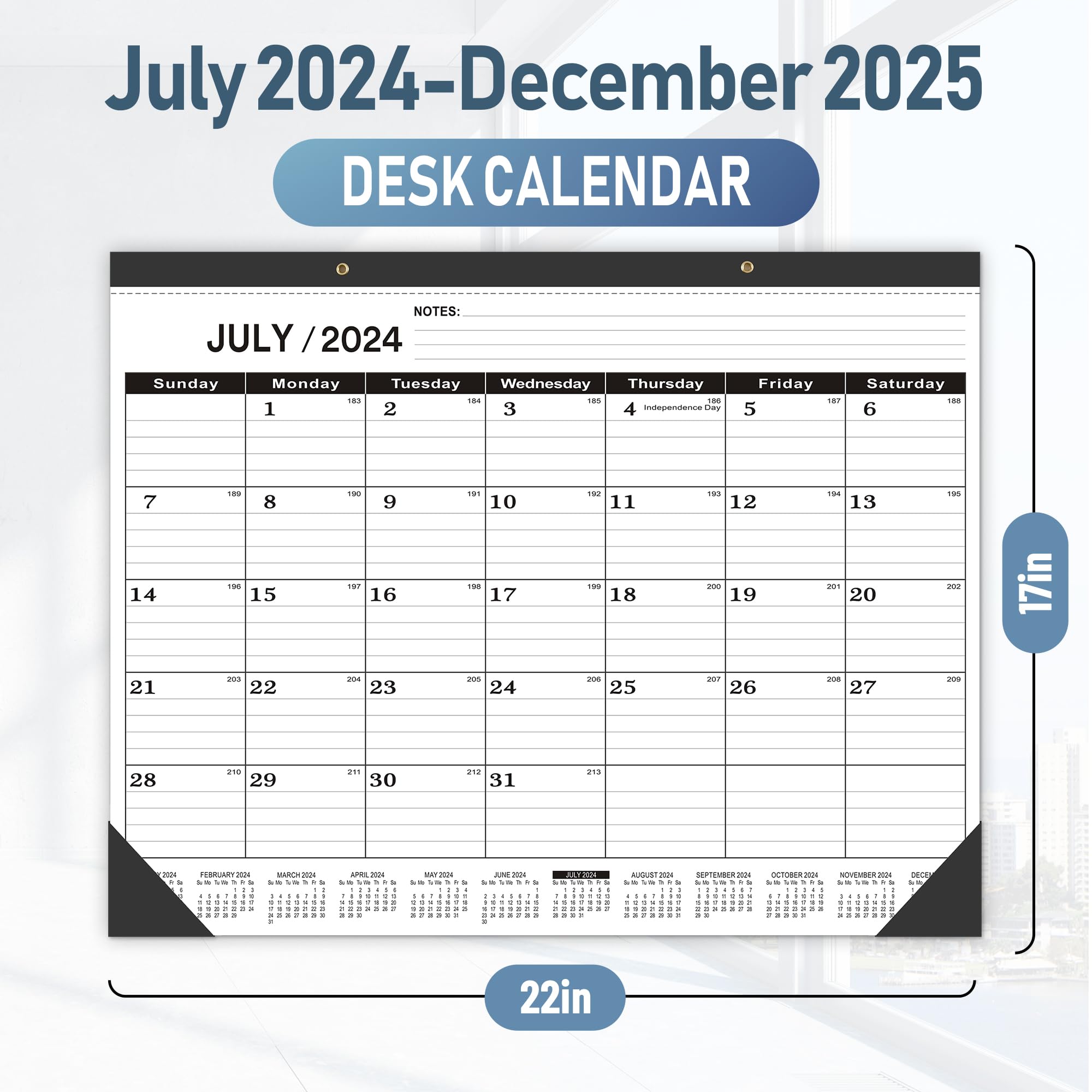 2024-2025 Desk Calendar - 18 Month Large Academic Planner (July 2024 to December 2025) - 17x22