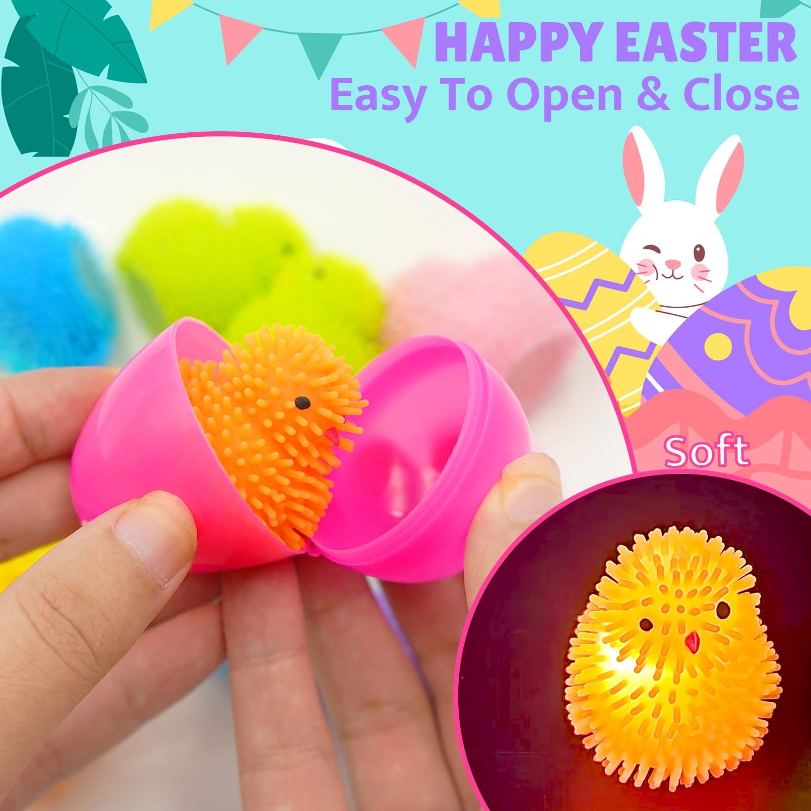 12 Pack LED Puffer Ball Easter Eggs - Light Up Stress Relief Toys for Kids, Easter Egg Hunt Fillers, Easter Basket Stuffers & Party Favors - Fun for Easter Celebrations, Birthday Parties & Classroom Activities