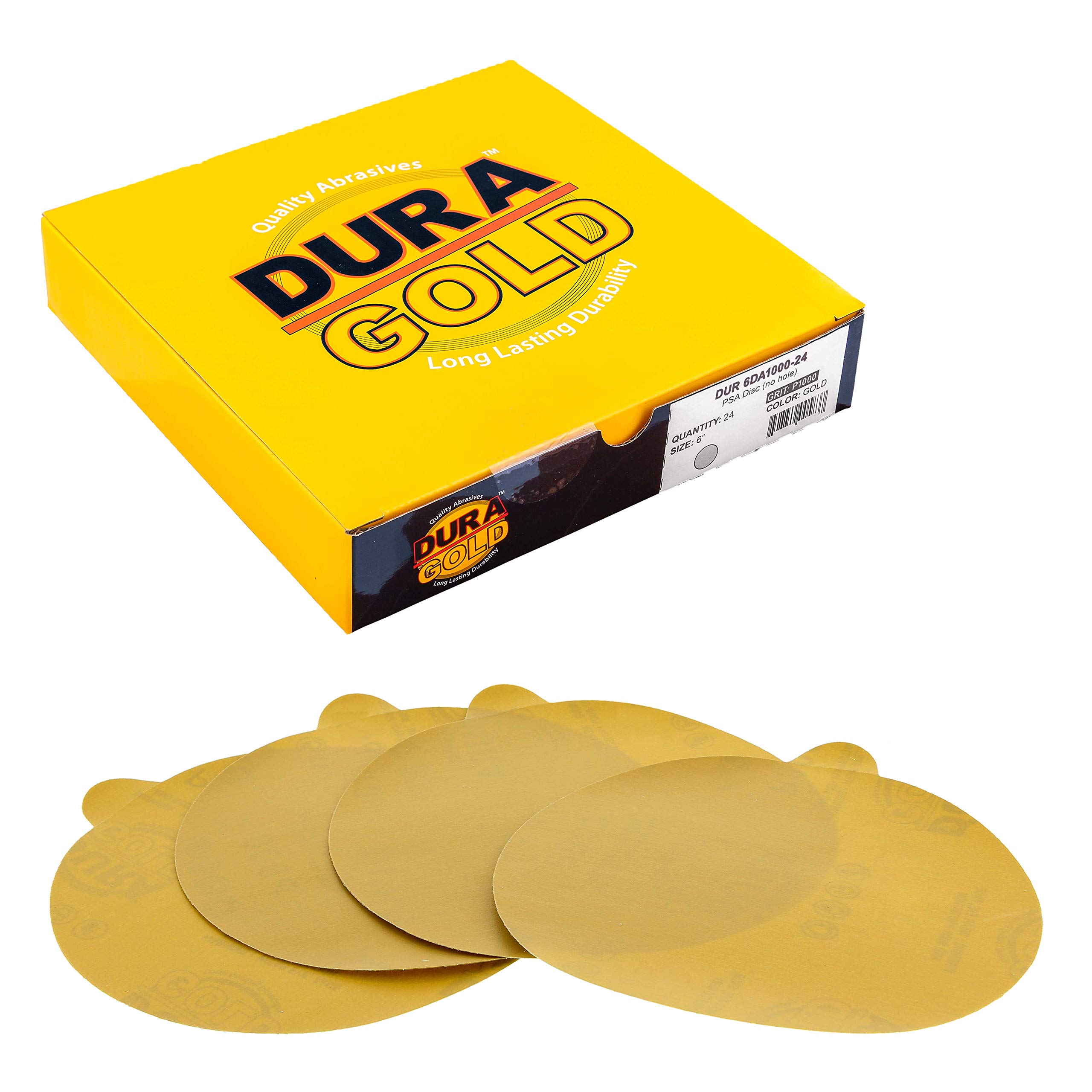 Dura-Gold Premium 6 Inch 1000 Grit PSA Sanding Discs - 24 Pack Self-Adhesive Sandpaper for DA Sanders - Automotive Paint, Woodworking & Metal Finishing - Ideal for Smoothing, Polishing & Surface Prep