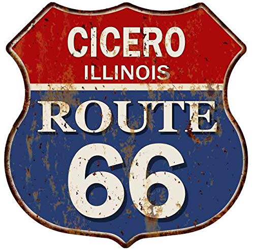 Vintage Route 66 Metal Sign - 12x12 Inch High Gloss Cicero Illinois Wall Decor for Man Cave, Garage, Bar & Americana Collectors | Durable Retro Travel Memorabilia