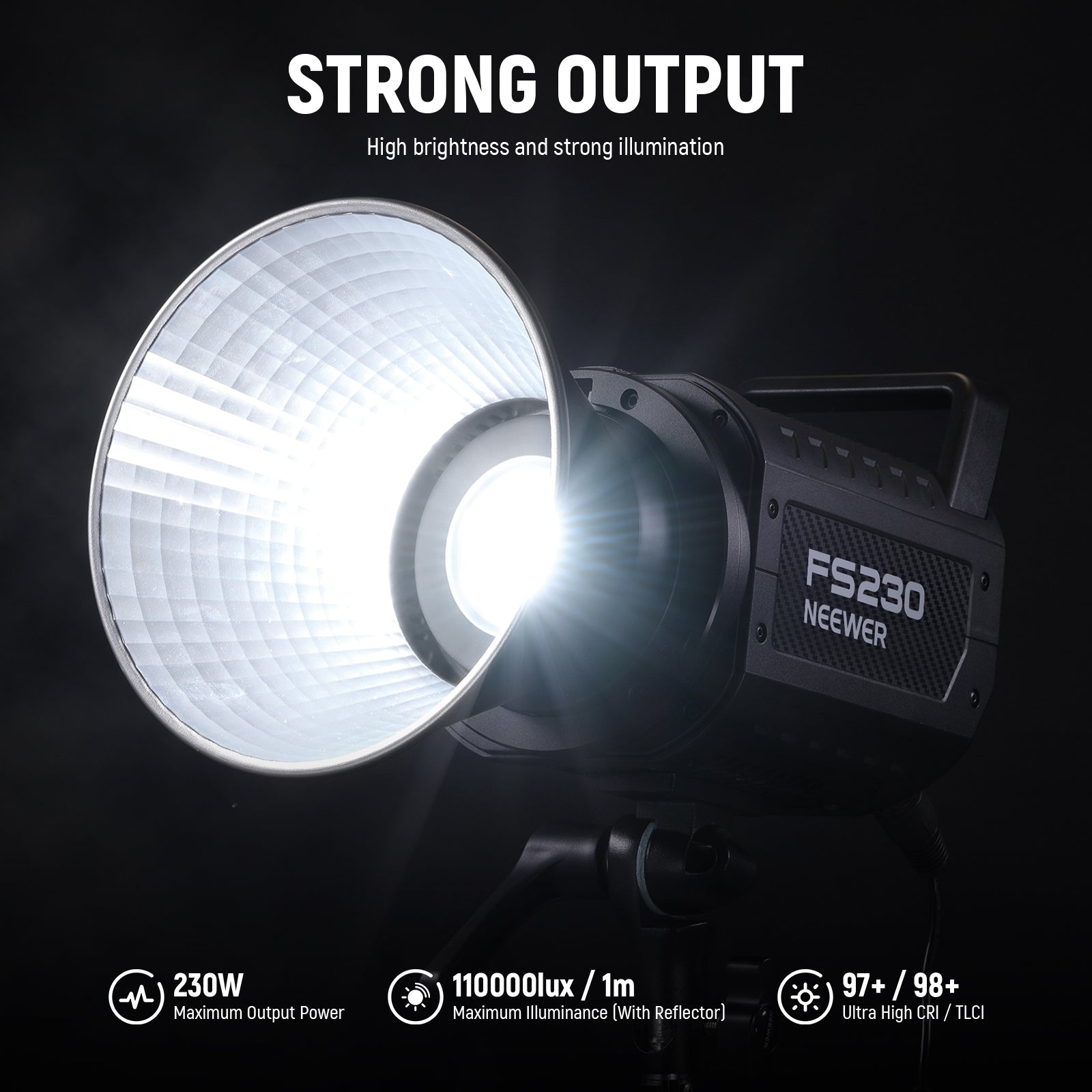 NEEWER FS230 230W COB LED Video Light for Photography, YouTube, Streaming & Studio Lighting - Dimmable Continuous Lighting for Professional Videography, Live Broadcasts & Content Creation