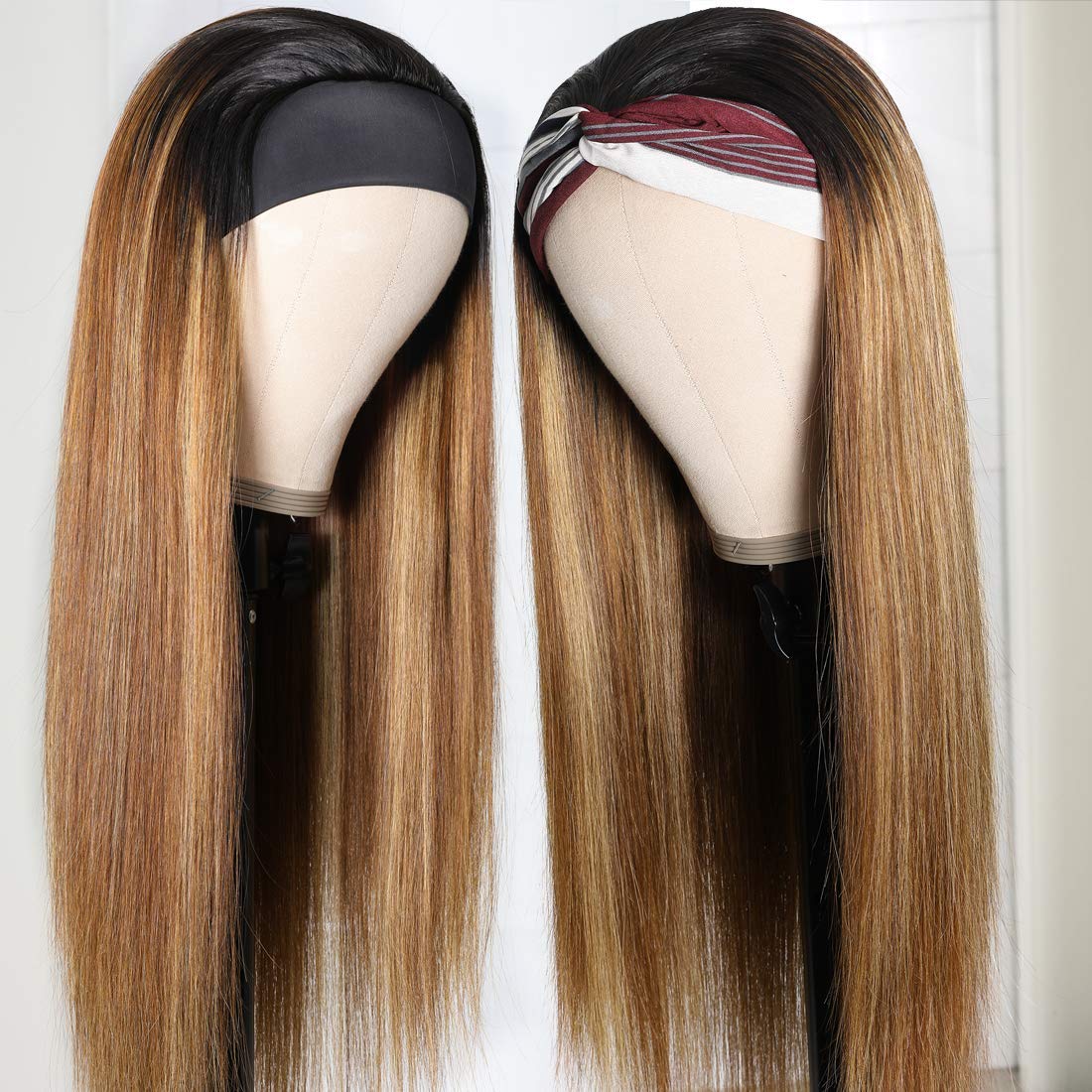 Headband Wig for Black Women - Straight Human Hair Wigs with No Lace Front | Brazilian Virgin Hair Machine Made Wigs OT30 (26 Inches) - Perfect for Daily Wear, Parties & Special Occasions