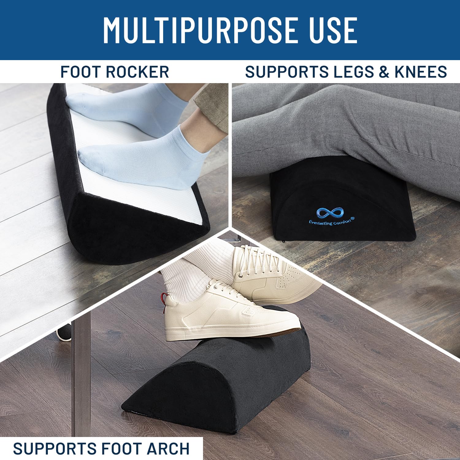 Ergonomic Memory Foam Foot Rest for Under Desk - Adjustable Office Foot Stool & Leg Elevation Pillow for Home Office, Gaming & Work - Improves Posture & Circulation (Perfect for Long Hours of Sitting)