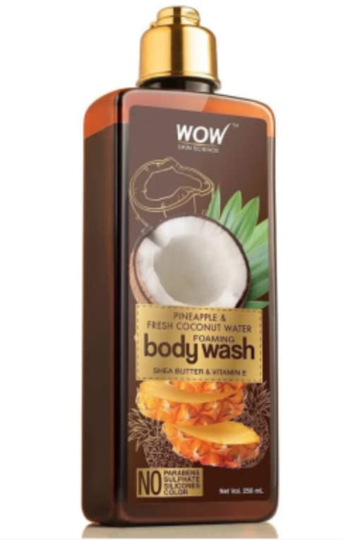 WOW Skin Science Pineapple & Coconut Foaming Body Wash for Women & Men - Hydrating, Acne-Fighting Formula for Dry & Sensitive Skin (8.5oz/250ml) - Perfect for Shower, Gym & Daily Skincare Routine