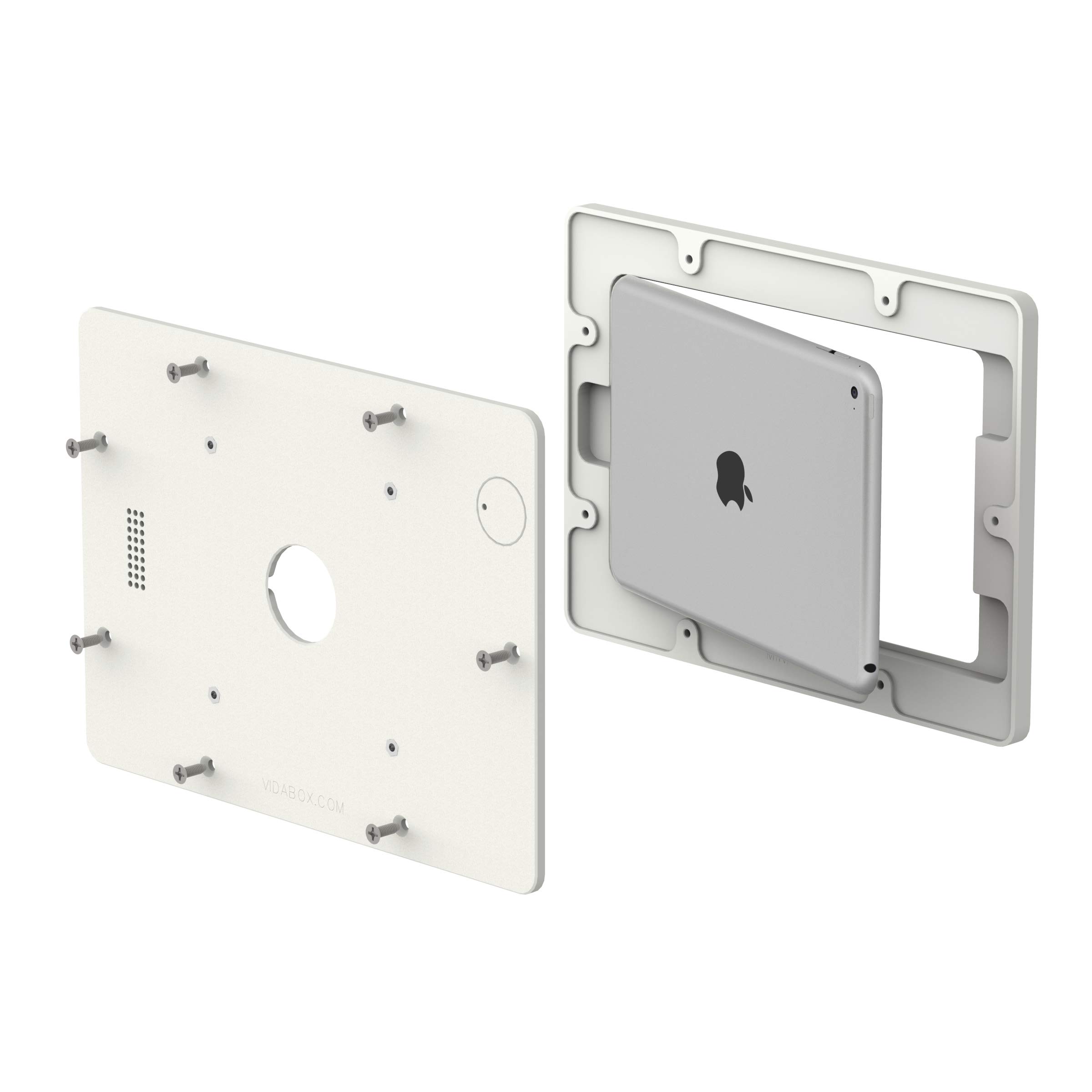 VidaMount White VESA Mount Enclosure for iPad Mini 4 & 5 - Wall Mount Bracket for Home, Office & Kitchen iPad Mini Stand (Compatible with iPad Mini 4th & 5th Generation)