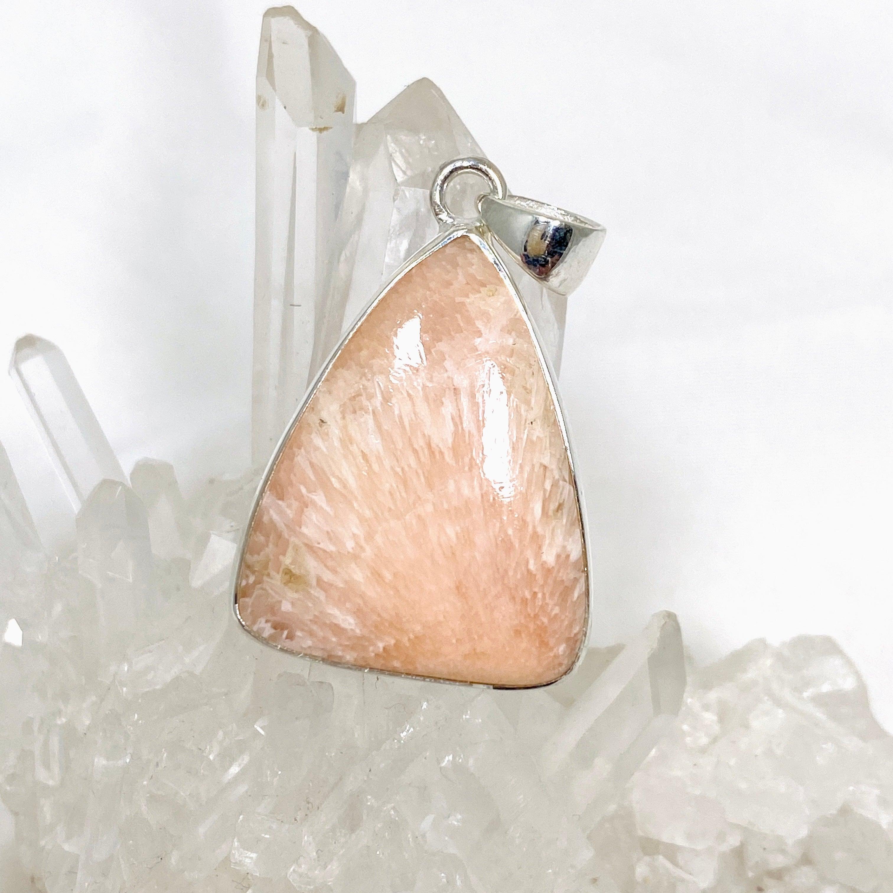 Natural Peach Scolecite Triangle Pendant Necklace KPGJ4524 - Healing Crystal Jewelry for Meditation, Energy Balancing & Spiritual Growth