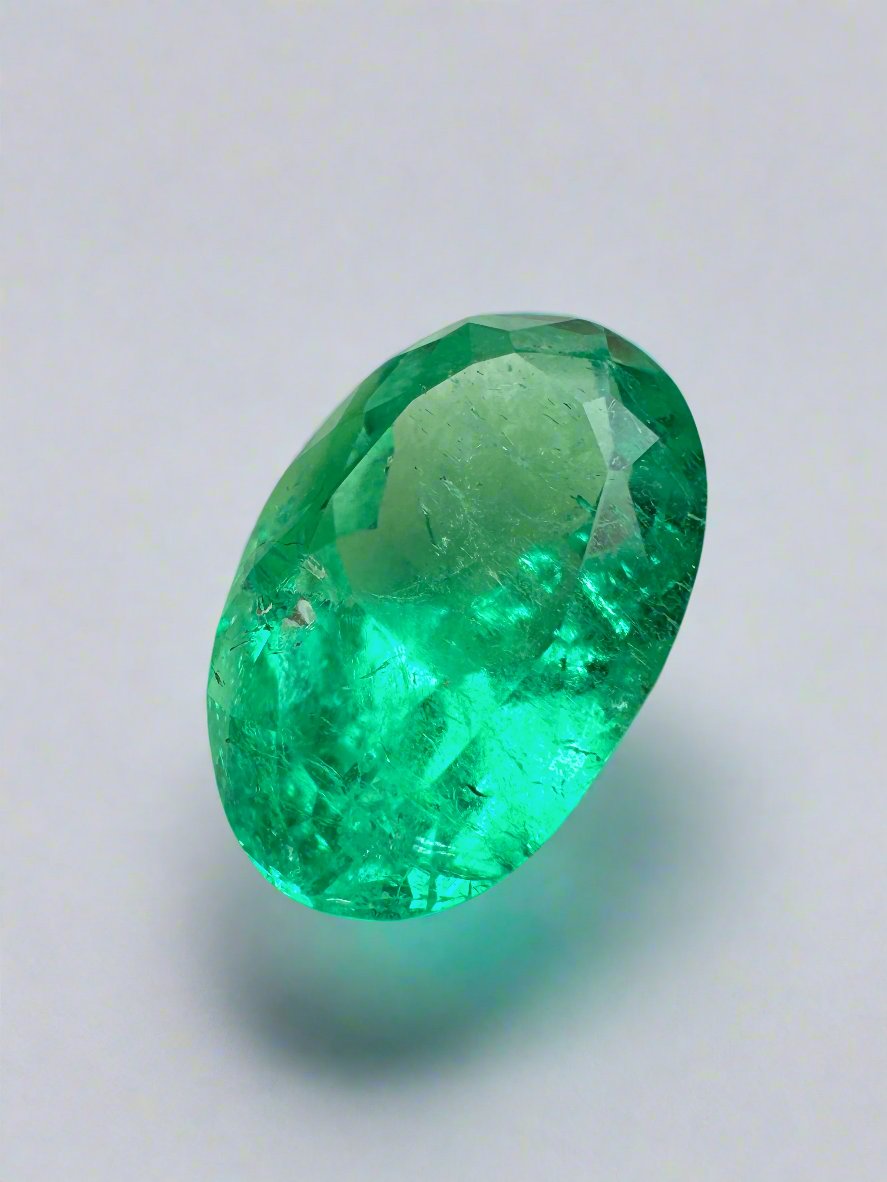 6.23 Carat Natural Colombian Emerald - Elongated Oval Cut Loose Gemstone for Jewelry Making, Engagement Rings & Fine Collections | Yellowish Green Color