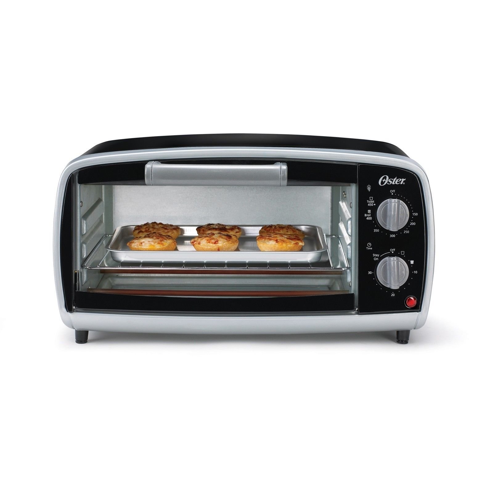 Oster 4-Slice Toaster Oven with Timer - Black (TSSTTVVG01) - Perfect for Breakfast, Baking & Small Kitchen Spaces