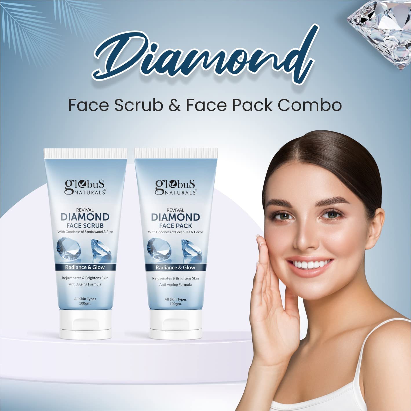Globus Naturals Diamond Face Scrub & Face Pack Set - Brightening & Exfoliating Skincare Combo for Glowing Skin | Perfect for Daily Use & Spa Nights