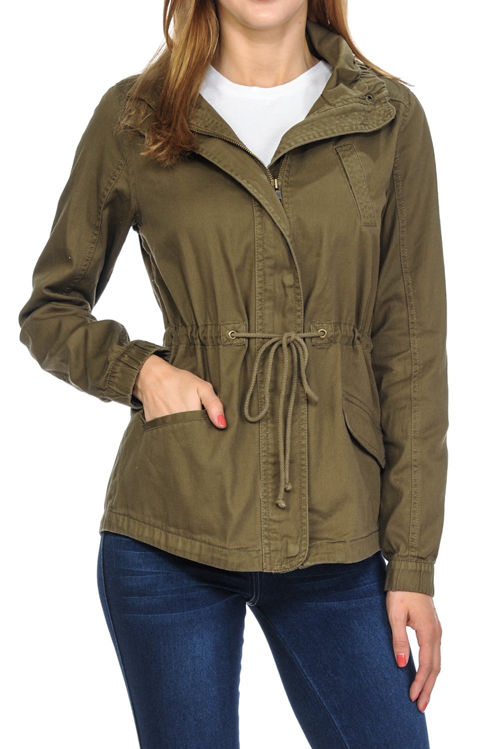 Vintage Wash Lightweight Military Hoodie Jacket for Women - Stylish Twill Outerwear for Casual Wear, Outdoor Adventures & Street Fashion