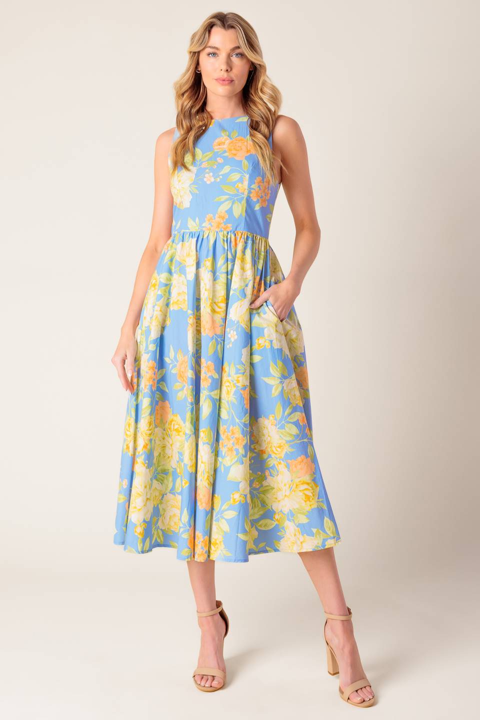 Magic Powder Blue Woven Midi Dress - Elegant Flowy Summer Dress for Women | Perfect for Weddings, Parties & Beach Vacations