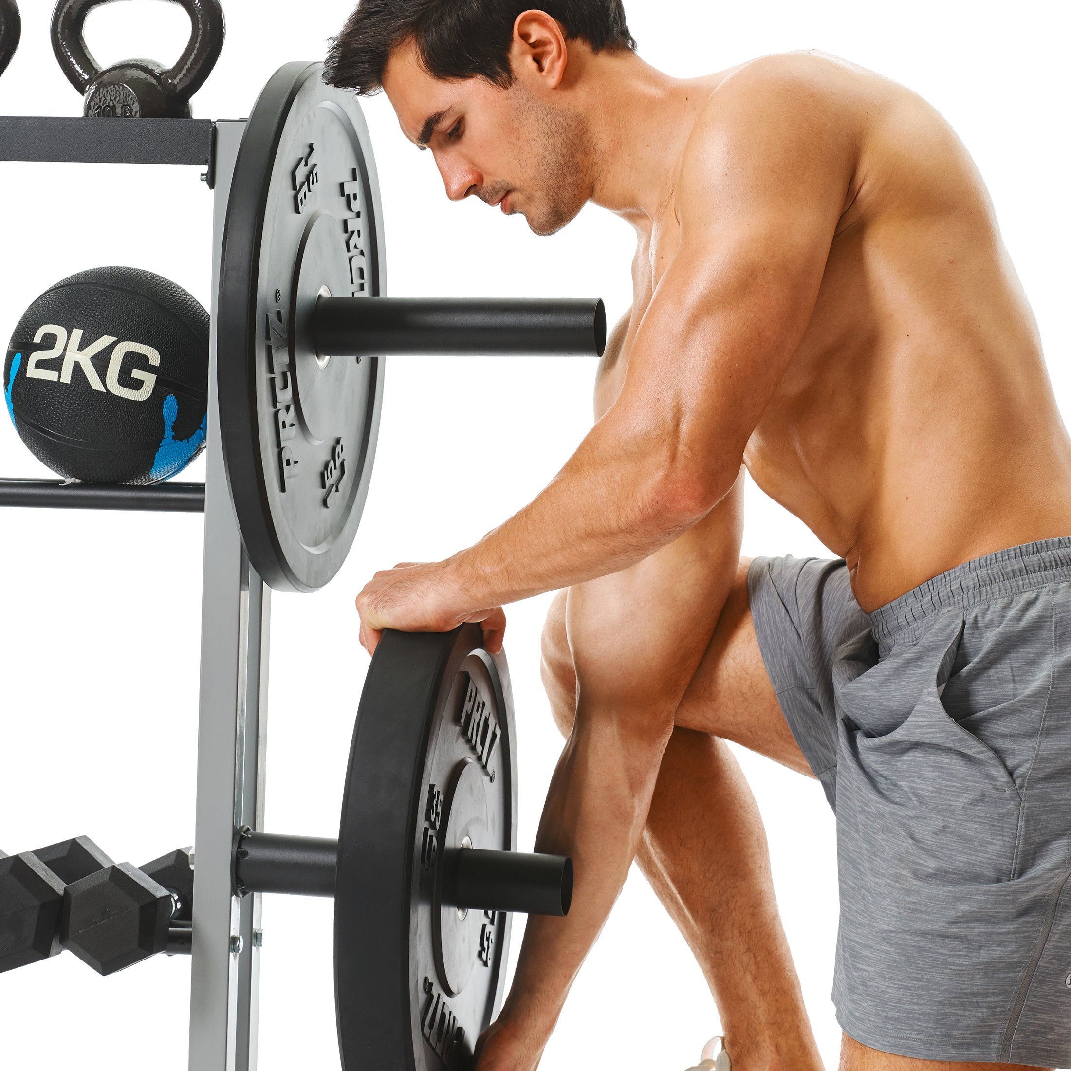 PRCTZ 7ft Olympic Barbell & 45lb Bumper Plate Set - Weightlifting Equipment for CrossFit, Home Gym & Strength Training
