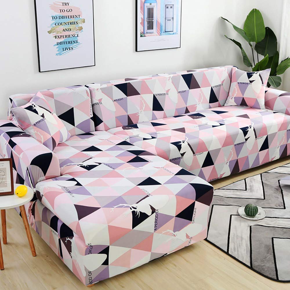 L-Shaped Sectional Sofa Cover 2-Piece Set - Stretch Spandex Knitted Fabric for 1/2/3/4 Seater Couches with Pillow Cover - Universal Furniture Protector for All Seasons | Soft, Comfortable & Perfect for Living Room, Family Room or Office
